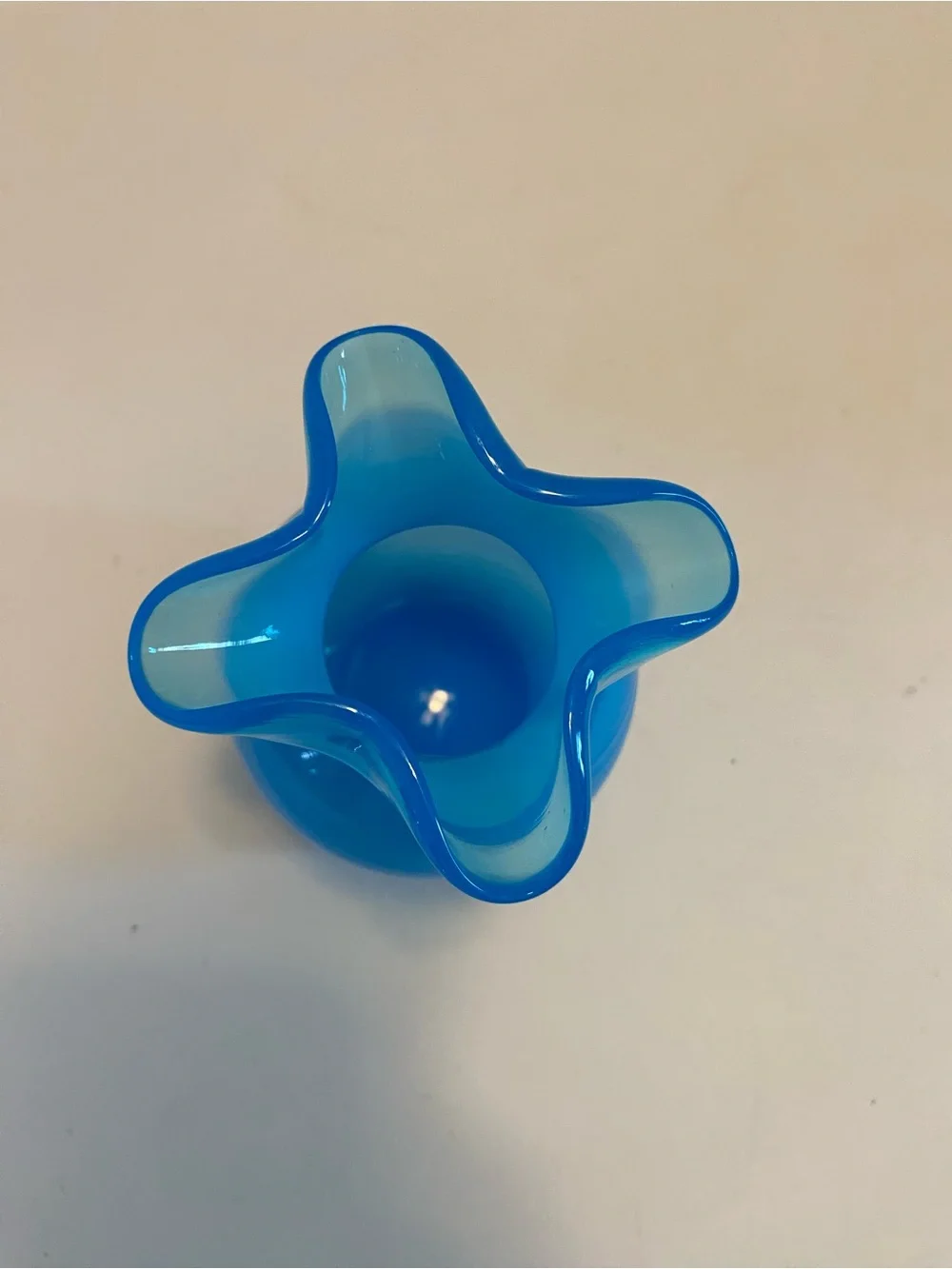 Hand Blown Art Glass Light Blue Pinched Vase 3.75
